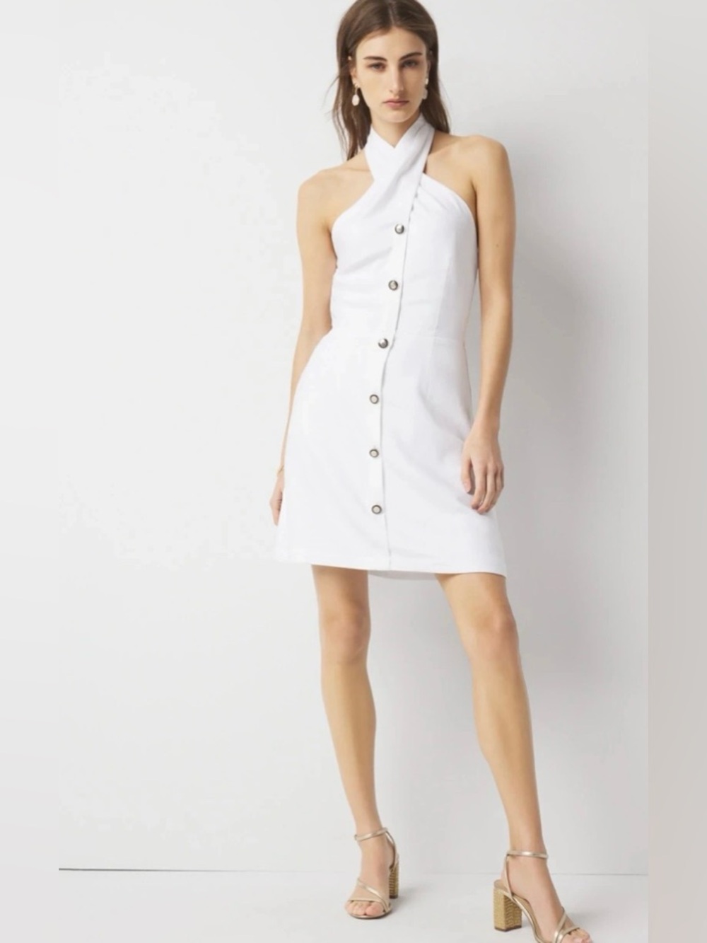 White House Black Market White Halter Button-Front Dress size 4P